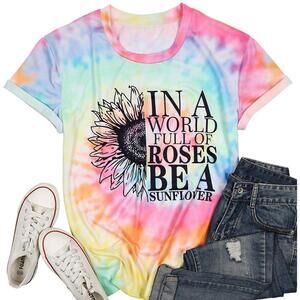 Graphic T Sunflower Tie Dye Short Sleeve Shirt Short Soft Sleeve Large